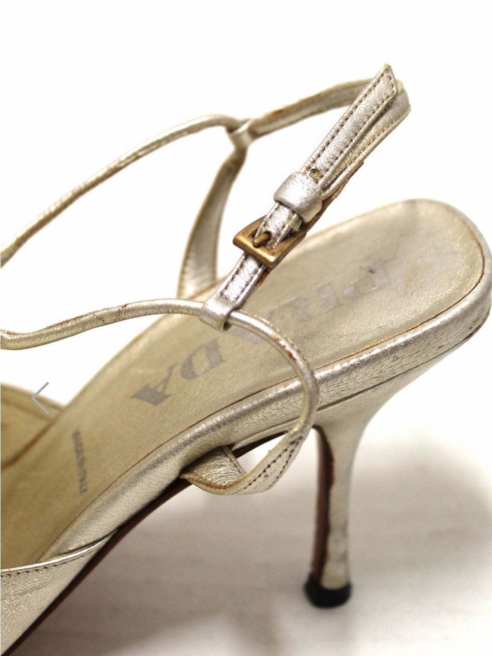 Prada Metallic Gold Strappy Slingback Heels - Picture 8 of 16